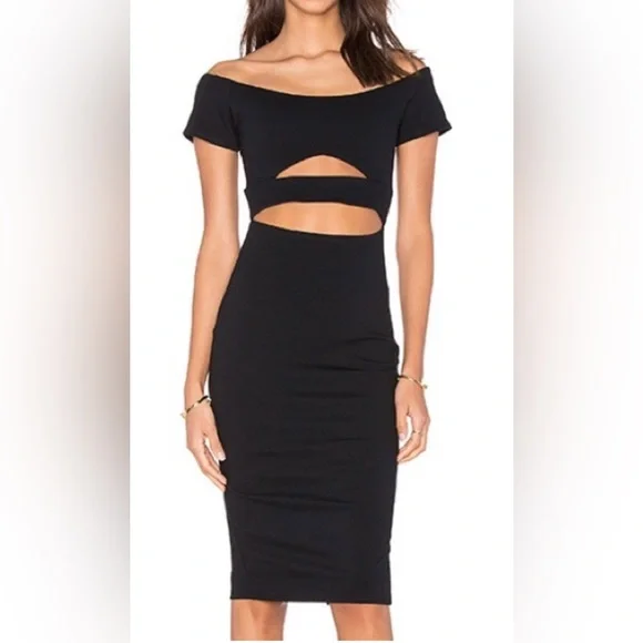 Donna Mizani | Dresses | Donna Mizani Long Sleeve Marilyn Off Shoulder  Cutout Bodycon Midi Dress In Black | Poshmark